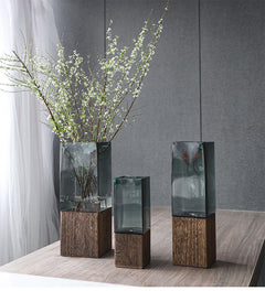 Wood Color Tansparent Glass Vase Combination Flower Arrangement
