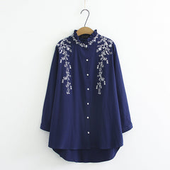 Long-Sleeved Cotton And Linen Plus Size Shirt