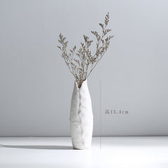 Wind Ceramic Dried Flower Vase Small  Flower Flower Arrangement White Desktop Living Room Home Decoration Ornaments