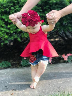 European And American Hot Selling Girls Sling Strapless Top  Rose Denim Ripped Shorts Suit