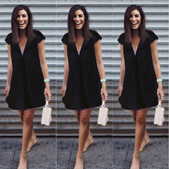 Women's Solid Color V-neck Plus Size Dress