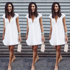 Women's Solid Color V-neck Plus Size Dress