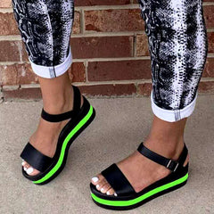 Women's Shoes Wedge Heel Color Block Women's Sandals Buckle Plus Size Shoes