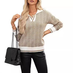 Knitted Pullover Lapel Women's Clothing