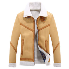 Winter men's leather and fleece jacket