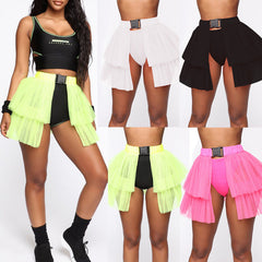 Mesh Stitching See-through Skirt Puffy Casual Umbrella Skirt