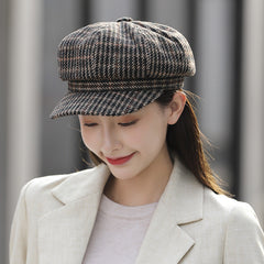 Navy Octagonal Cap Children's Woolen Houndstooth