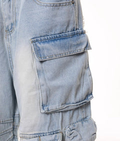 Retro Multi-pocket Denim Cargo Pants Shorts Women's Summer Loose Washed-out