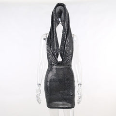Party Bar Sheath Pockets Collar Halter Dress