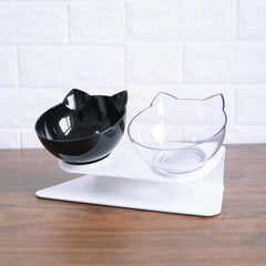 Non Slip Double Cat Bowl With Raised Stand Pet Food Cat Feeder Protect Cervical Vertebra Dog Bowl Transparent Pet Products