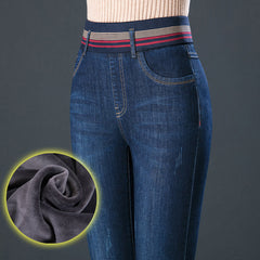Elastic Waist Autumn And Winter Plus Velvet Padded Jeans