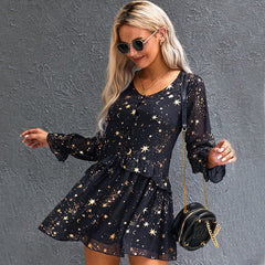 V-neck Star Print Plus Size Dress