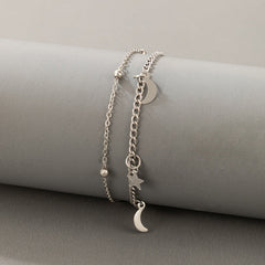 Frosty Wind Pentagram Moon Tassel Geometric 2 Layer Anklet
