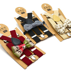 New Children's Suspender Printed Bow Tie Set