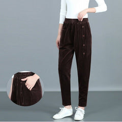 Corduroy Harem Pants Plus Size Mother Pants Button Casual Pants