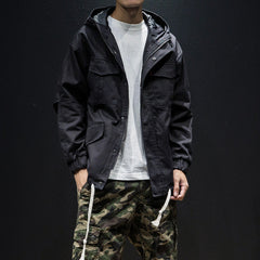 Men's plus size loose hooded drawstring jacket