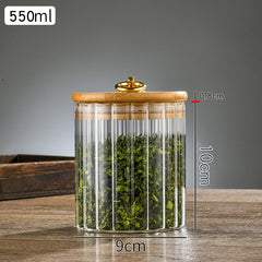 Wooden Lidded Striped Tea And Snacks Storage Jar