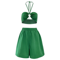 Women's Slim-fit Suit Halter Smocking Back Shorts