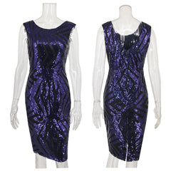 Round Neck Back V-neck Women's Sequin Dress