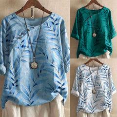 Long Sleeve Round Neck Pullover Three Quarter Sleeve Womens Printed T Shirt