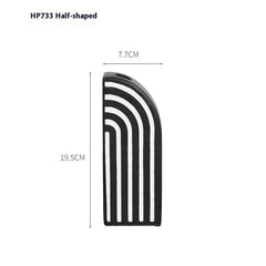 Black And White Striped Ceramic Dried Flower Vase Decorative Art Ornaments