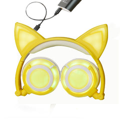 Cat ear head-mounted luminous foldable mobile phone music headset