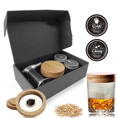 Professional Bourbon Drink Infuser Gift Box | Luxury Wood Chip Aromatic Cocktail Kit | Hand-Carved Oak Spirit Seasoning Set with Torch