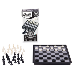 Travel Games: Rustik Foldable Magnetic Checkers/Chess  (Black/White)