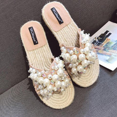 Rhinestone open-toe flat shoes