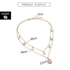 Moon Star Diamond 2 Layer Necklace Geometric Diamond Clavicle Chain