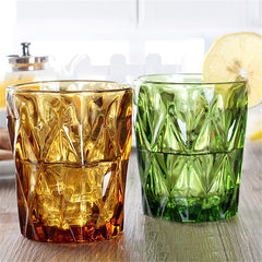 Creative colored relief glass cup on trumpet
