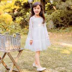 Girls puff sleeve super fairy white gauze skirt