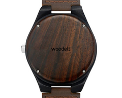 Men's Engraved Wooden Photo Watch Brown Leather Strap