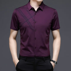 Woodpecker Silk Short Sleeve Shirt Men''s Middle Age