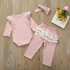 Infant And Toddler Cotton Lace Long-sleeved Harness Lace Long Pants Set
