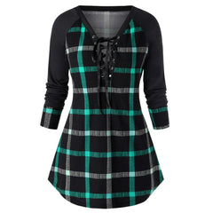 New cute Wine Red Spring And Autumn Printed Plus Size Long Sleeve Plaid Dress for young adult
