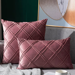Pure Color Velvet Plaid Pillowcase Home Sofa Bedside Pillow Short Plush Cushion