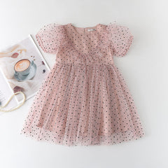 Summer Cute Princess Style Children's Dress With Embroidery Mesh