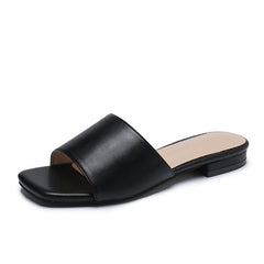 Women's Plus Size Solid Color Square Toe Thick Heel Sandals And Slippers