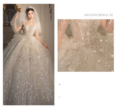 Long Sleeved Retro Bride Luxurious French Wedding Dress For Women
