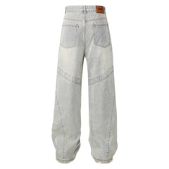 High Street American Stitching Patchwork Cat Beard Worn Jeans