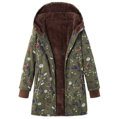 Retro flower print plus size hooded jacket top