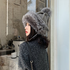 All-match Cute Woolen Knitted Ear Caps Plus Velvet Thick Winter Lei Feng Hat