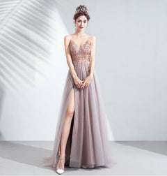Sling Veil Catwalk High Slit Wedding Evening Dress
