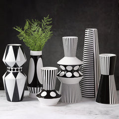 Black And White Striped Geometric Ceramic Vase Flower Ornaments