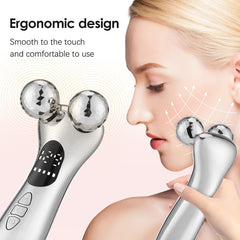 Silver Ergonomic EMS Microcurrent Facial Roller | Intelligent Pulse Face Slimming & Sculpting Device for Skin Tightening