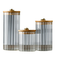 Wooden Lidded Striped Tea And Snacks Storage Jar