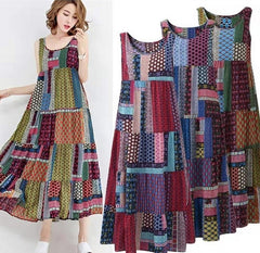 National style printed sleeveless plus size midi skirt