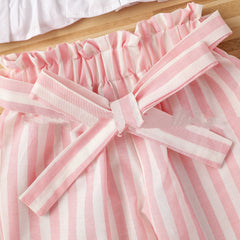 Fashionable Striped Trousers Suit With Lace And Chest Wrap
