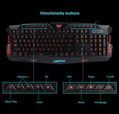 J10 Tricolor Backlight Wired Gaming Keyboard and Mouse Set with Colorful LED Lighting and Russian Layout